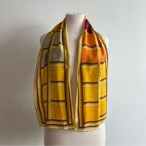 Vintage Albert Nipon Silk Scarf Hand Rolled Edges Yellow Gold Orange Pink Long